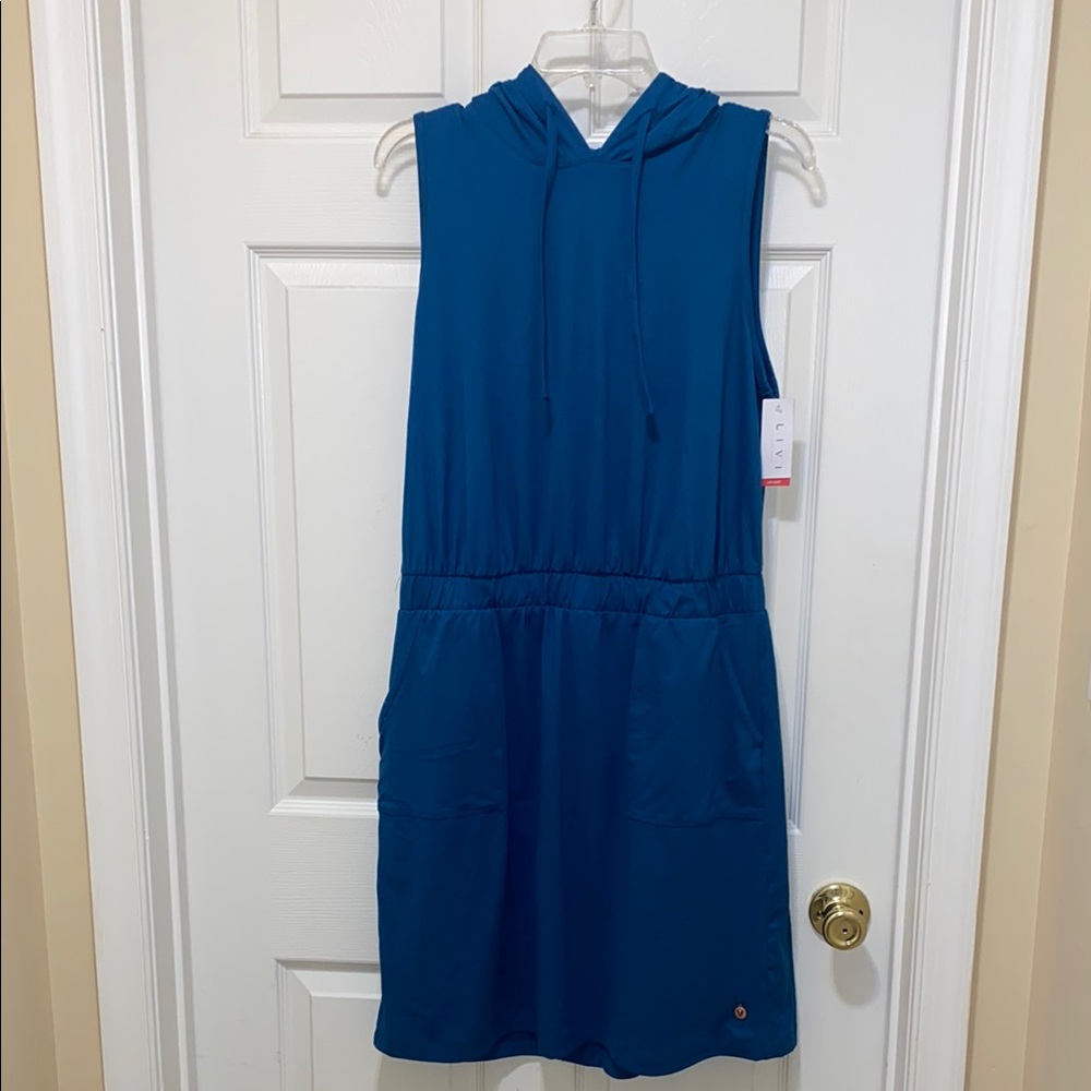 Blue Sleeveless Hoodie Dress